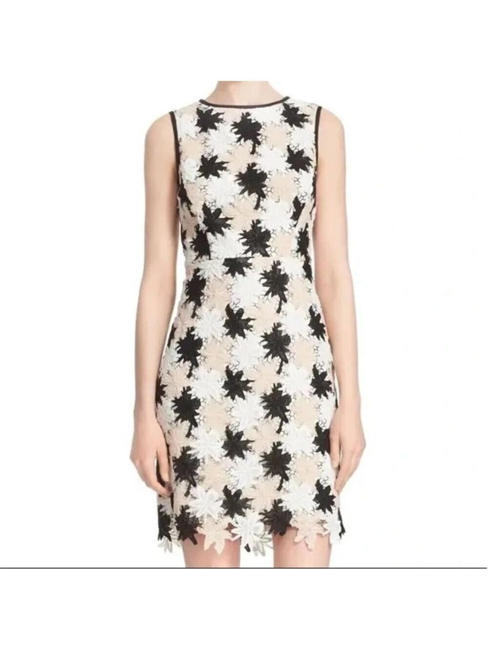 Nwot Kate Spade Lace Tiger Lilly Sleeveless Sheath Dress Black Peach White 6